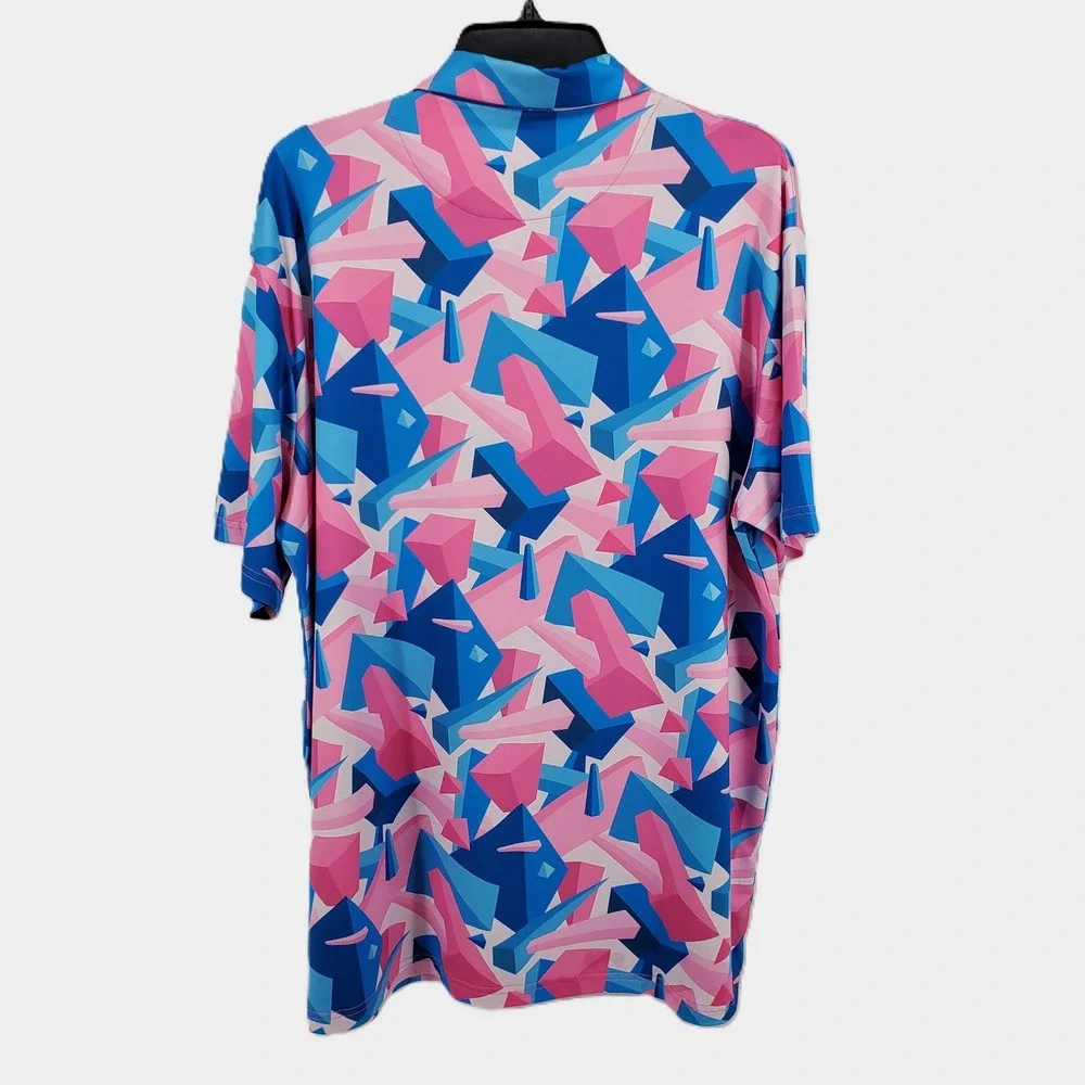 Pins & Aces Mens XXL Floating Geo Golf Polo Shirt Dodger Blue‎ Pink Stretch New